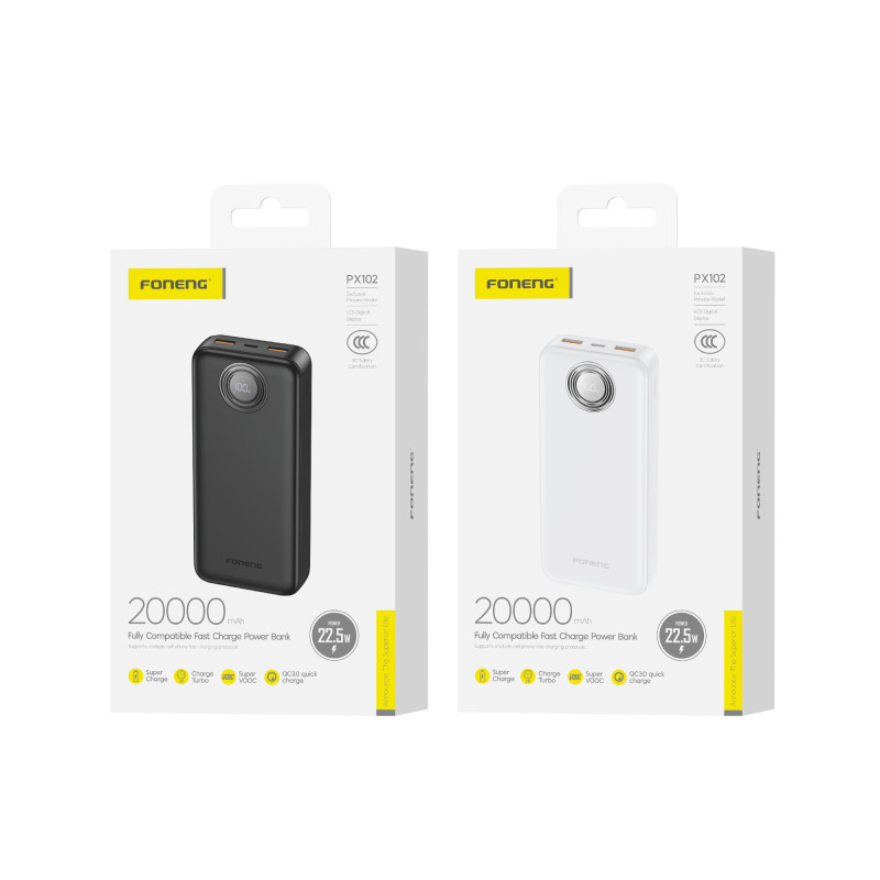 PX102 20000mAh Power Bank (22.5W & 3 Outputs)